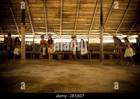 Indian, Indigenous dance, Dessano Tribe, Tupé Community, Manaus, Amazônia, Amazonas, Brazil Stock Photo