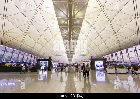 Hong Kong, China – September 20, 2019: Terminal of Hong Kong airport (HKG) in China. Stock Photo