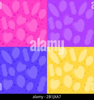Set of flat colored silhouettes of balloons. Suitable for greeting card. Stock Vector