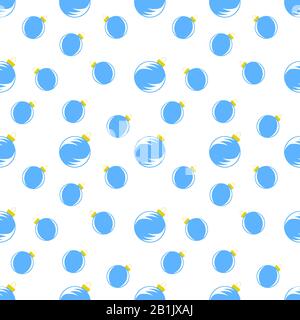 seamless pattern of blue christmas balls on white background Stock Vector