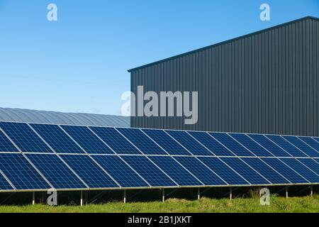A row of solar panels on a farm near Anstruther Fife Scotland. Stock Photo