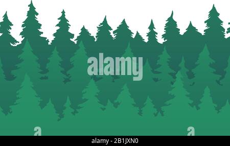 Forest fir trees seamless pattern. Pine silhouette, nature forests and green tree silhouettes vector background illustration Stock Vector