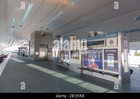 Miami, Florida – April 3, 2019: Metrorail Metro Station at Miami airport (MIA) in Florida. Stock Photo