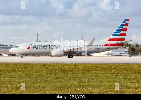 Miami, Florida – April 6, 2019: American Airlines Boeing 737-800 airplane at Miami airport (MIA) in Florida. Boeing is an American aircraft manufactur Stock Photo