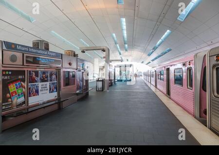 Miami, Florida – April 3, 2019: Metrorail Metro Station at Miami airport (MIA) in Florida. Stock Photo