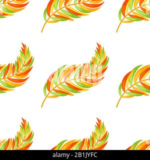 Color seamless pattern of flat abstract isolated orange leaf curving in different directions Stock Vector