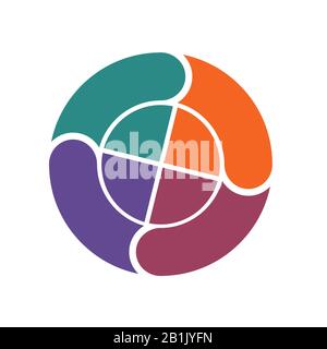 Template from colored pie charts and ring for Infographics circular cyclic process 4 positions Stock Photo