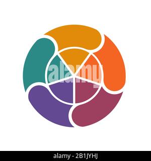 Template from colored pie charts and ring for Infographics circular cyclic process 5 positions Stock Photo