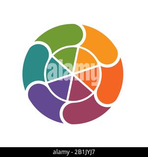 Template from colored pie charts and ring for Infographics circular cyclic process 6 positions Stock Photo