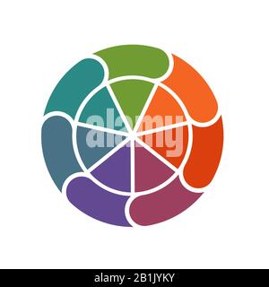 Template from colored pie charts and ring for Infographics circular cyclic process 7 positions Stock Photo