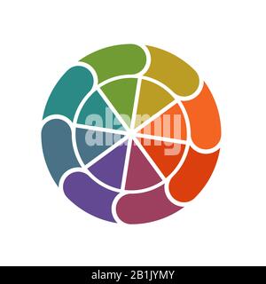 Template from colored pie charts and ring for Infographics circular cyclic process 8 positions Stock Photo