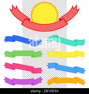 Set of flat colored ribbons isolated banners on white and transparent background Stock Vector