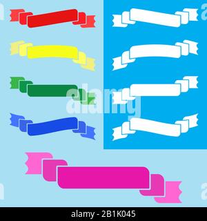 Set of colored flat isolated ribbon banner on blue background Stock Vector