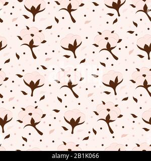 Cotton flower and ball vector floral seamless pattern. Stock Vector