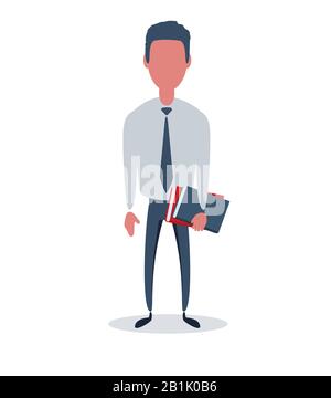 Businessman or clerk. Male character in trendy simple style with objects, flat vector illustration. Stock Vector