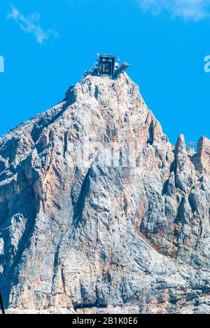 Ramsau am Dachstein, Austria – July 10, 2016. Hunerkogel mountain with mountain station of the Schladming-Dachstein cable car on its top. Stock Photo