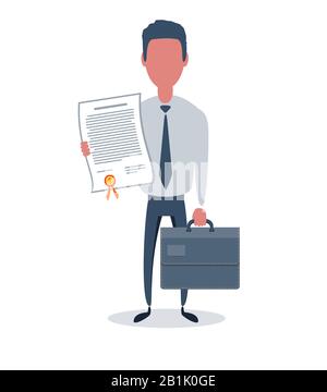 Businessman or clerk. Male character in trendy simple style with objects, flat vector illustration. Stock Vector