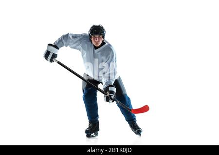 Isolated Cute Little Kid Hockey Player in Full Hockey Equipment. Helmet,  Gloves, Stick. Stock Photo - Image of sport, isolated: 117845232