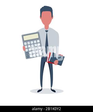 Businessman or clerk. Male character in trendy simple style with objects, flat vector illustration. Stock Vector