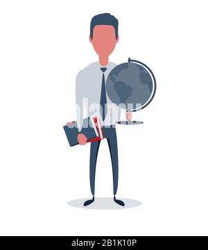 Businessman or clerk. Male character in trendy simple style with objects, flat vector illustration. Stock Vector