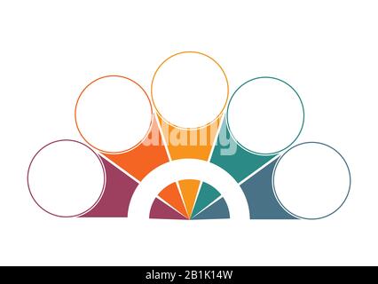 Colorful semicircle and circles for 5 Positions. Template for colour Infographics Stock Photo