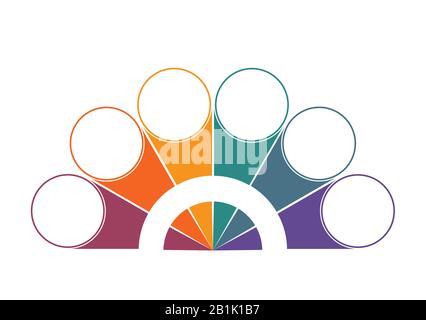 Colorful semicircle and circles for 6 Positions. Template for colour Infographics Stock Photo