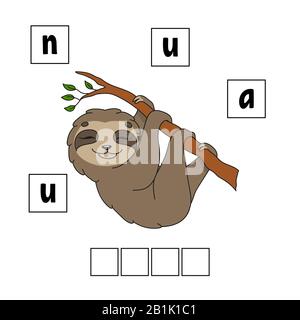 Words puzzle. Education developing worksheet. Learning game for kids. Activity page. Puzzle for children. Riddle for preschool. Simple flat isolated v Stock Vector