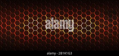 dark hexagon background and red light with real texture. 3d ...