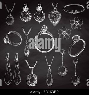 Hand drawn a set of different jewelry. Vector illustration of a sketch style. Stock Vector
