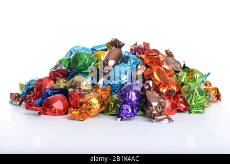 Closeup pile assorted christmas chocolates Stock Photo