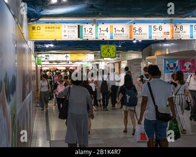 Shinjuku, Japan - 23 9 19: Inside the busy JR Shinjuku station in Tokyo Stock Photo
