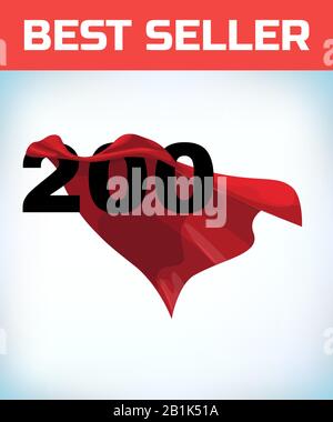 Arabic number two hundred in the red cloak of the winner of the super hero. - Vector. Stock Vector