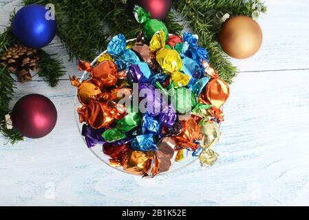 Top view christmas candy in a bowl Stock Photo