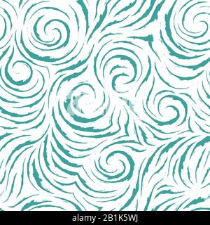 Seamless vector blue pattern of smooth lines with torn edges in the form of corners and spirals. Light texture for finishing fabrics or wrapping paper Stock Vector