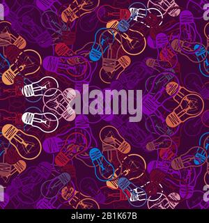 Seamless pattern of multicolored lamps on a purple background. Vector image Stock Vector