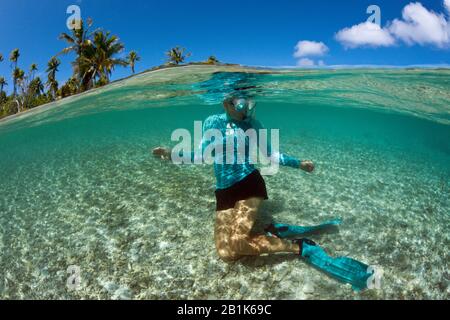 Snorkeling at French Polynesia, Apataki Atoll, Tuamotu Archipel, French Polynesia Stock Photo