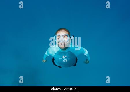 Snorkeling at French Polynesia, Apataki Atoll, Tuamotu Archipel, French Polynesia Stock Photo