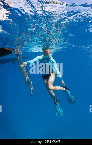 Snorkeling at French Polynesia, Apataki Atoll, Tuamotu Archipel, French Polynesia Stock Photo