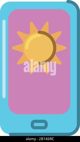 cellphone with sun icon over white background, flat style, vector illustration Stock Vector