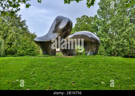 Zurich, Switzerland – June 25, 2016. Sheep Piece sculpture by Henry Moore, dating from 1971-72, in Zurich. The sculpture is placed at Seepromenade in Stock Photo