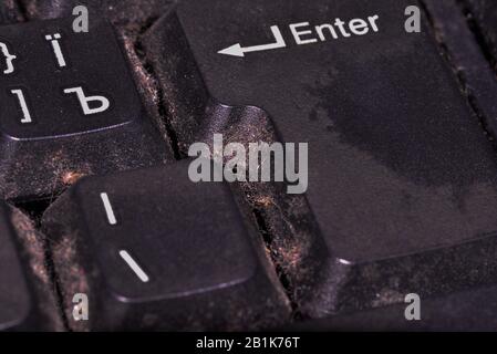Soiled computer keyboard, sloppy user, dirt and IT Stock Photo