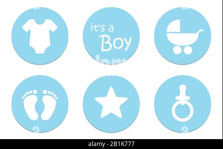 its a boy baby symbol icon bodysuit feet star pacifier and stroller vector illustration EPS10 Stock Vector