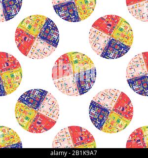 Vector Hand Painted Bold Geometric Polka Dot. Modern Seamless Pattern. Pink Red Blue Deco Circle on White Background. Modern Bright Cutout Collage Stock Vector