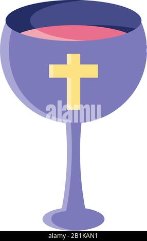 Eucharist Catholic Wine Cup over white background, flat style icon, vector illustration Stock Vector
