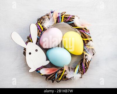 HAPPY EASTER. Beautiful greeting card. Close up Stock Photo