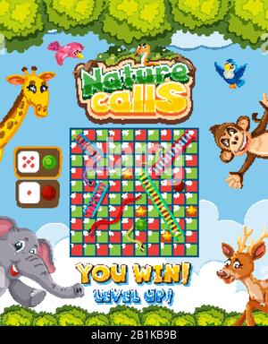 Background screen design for boardgame with wild animals in forest illustration Stock Vector