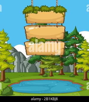 Scene with wooden signs in the woods illustration Stock Vector Image ...