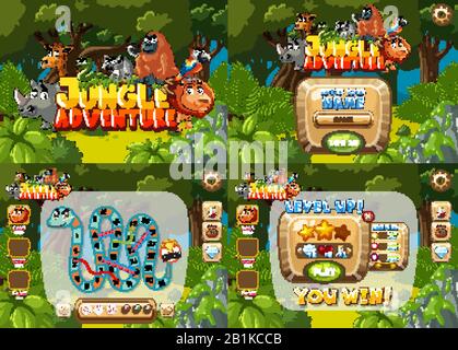 Four background design for game with animals and forest illustration ...