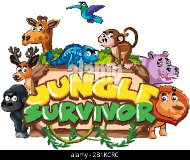 Font design for word jungle survivor with wild animals in background  illustration Stock Vector Image & Art - Alamy