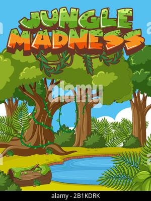 Forest scene with pond and many trees illustration Stock Vector Image ...